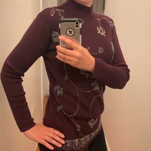 Vintage Burgundy Crewneck Beaded Sweater Medium Petite